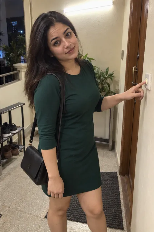 Call girl ringing the doorbell at a client flat in Bangalore