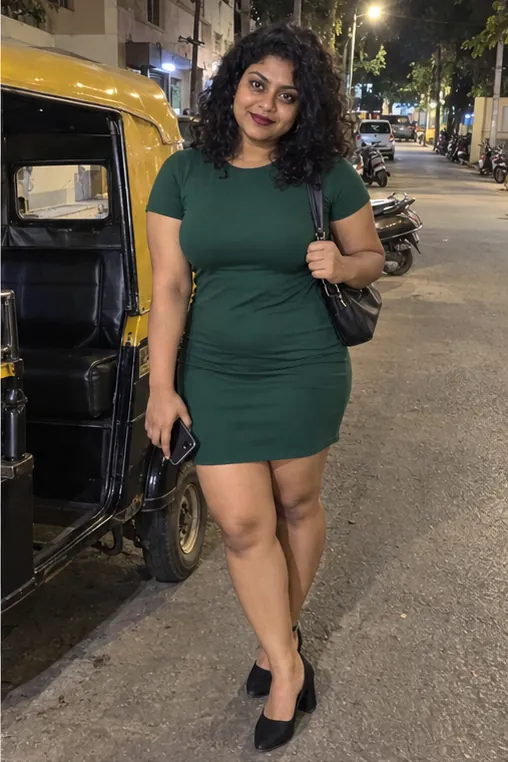 Outcall escort getting off an auto rickshaw near the client building