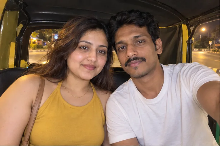 Client and a Rentadolls.net girl taking a selfie in a Bangalore auto rickshaw on her second visit