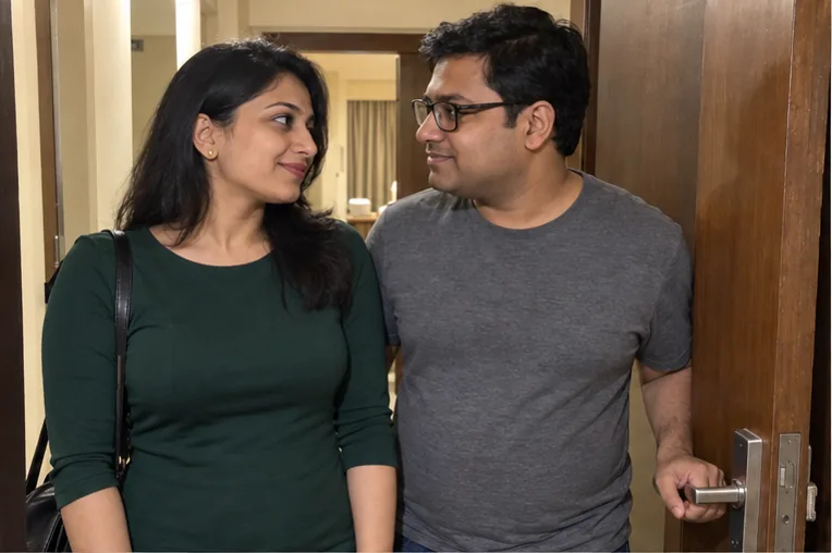 Rentadolls.net girl arriving at a Bangalore hotel room at 10 PM for a full night booking