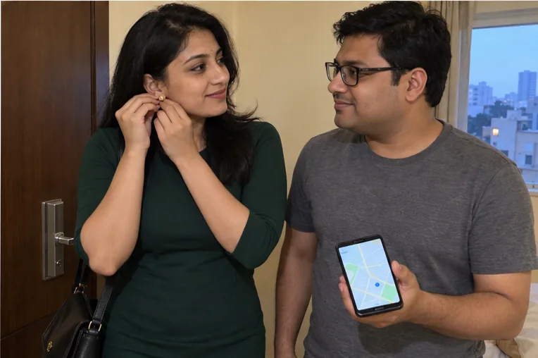 Bangalore call girl getting ready to leave at 5:30 AM after a full night booking